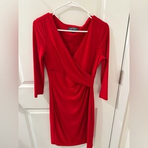 Ralph Lauren Women's Vibrant Red Long Sleeve Dress
